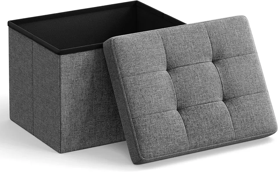Mazie Collection - Small Folding Storage Ottoman, Foot Rest Stool, 12.2 x 16.1 x 12.2 Inches, 286 lb Load Capacity, for Living Room, Bedroom, Home Office, Dorm, Dark Gray ULSF102G01