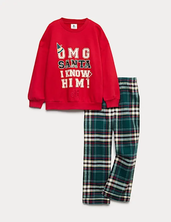 Weihnachtsschlafanzug im Familienlook mit hohem Baumwollanteil und Elfenmotiv (1–16 Jahre)