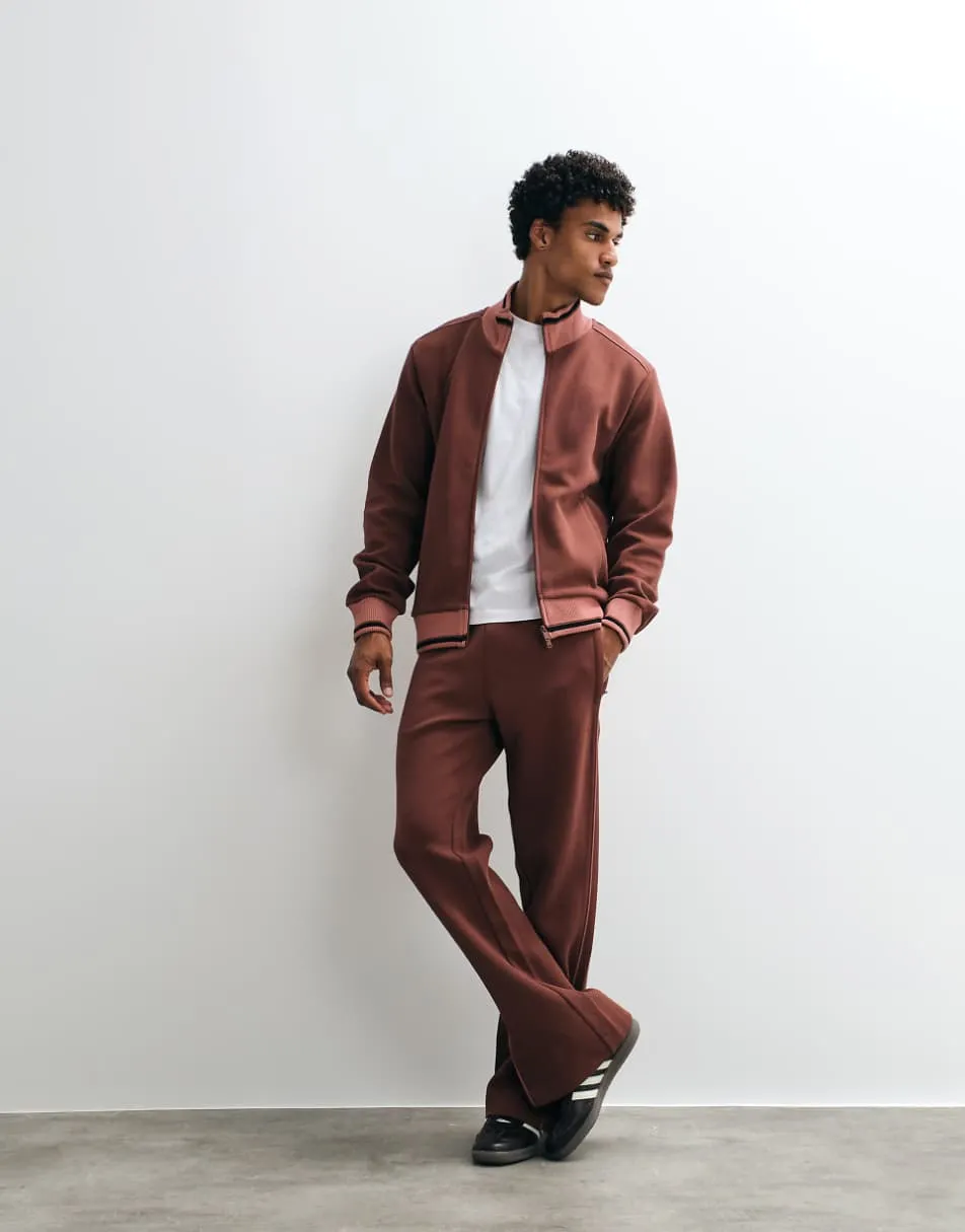 Rains 41020 Downtime co-ord knitted double zip logo track top in burgundy