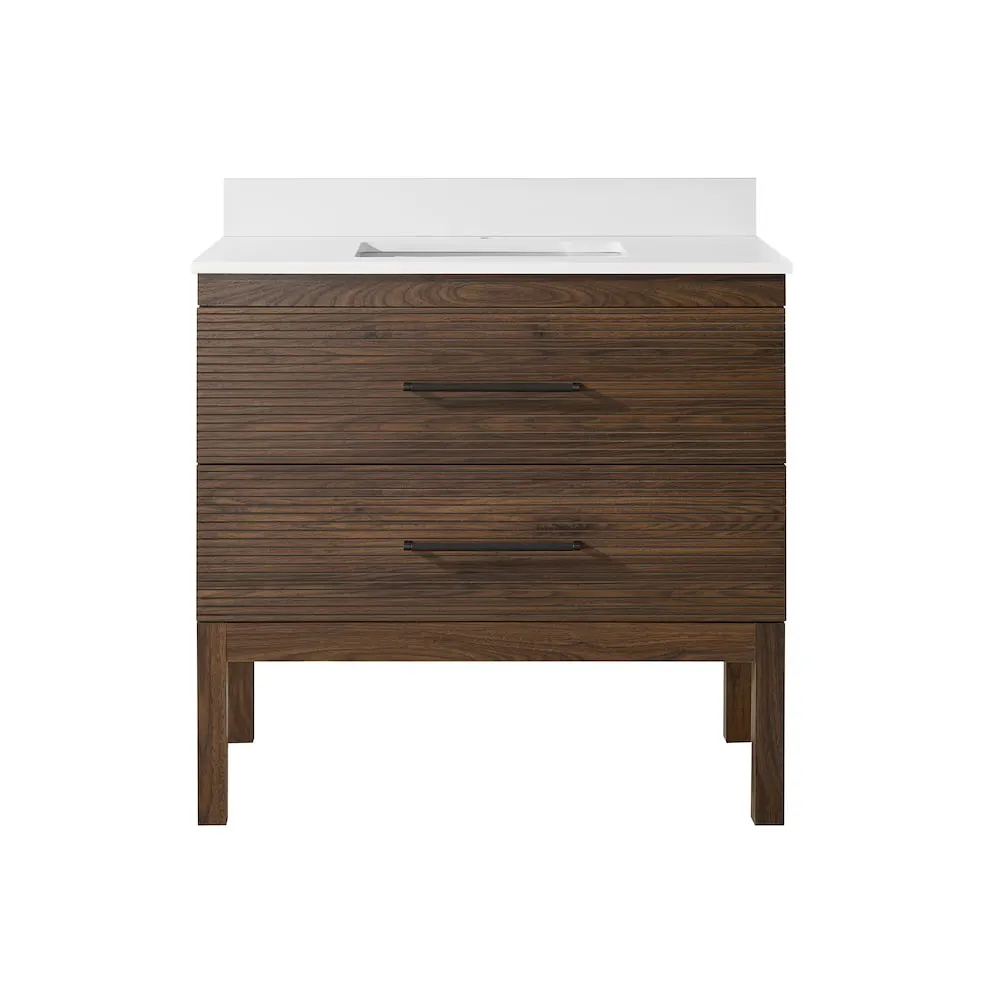 Glacier Bay Darwell 36-inch W x 20.5-inch D x 34.5-inch H Bath Vanity in Walnut with Engineered Stone Top Sink