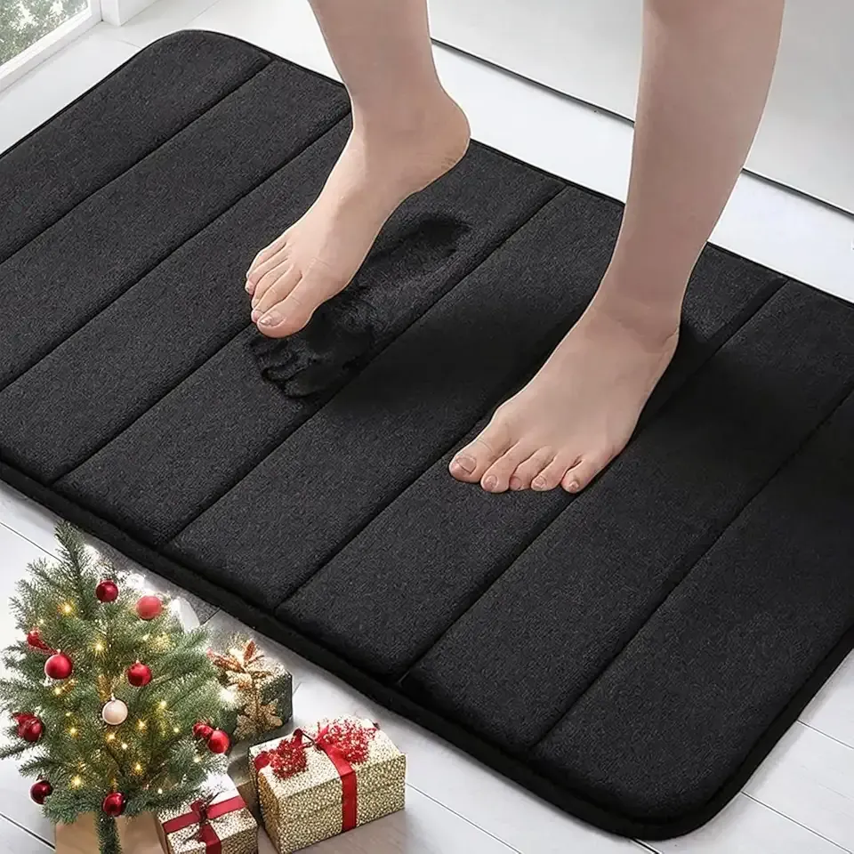 Buganda Memory Foam Bath Mat, 30" x 20", Ultra Soft and Non-Slip Bathroom Rugs, Water Absorbent and Machine Washable Bath Rug for Bathroom, Shower, and Tub, Black
