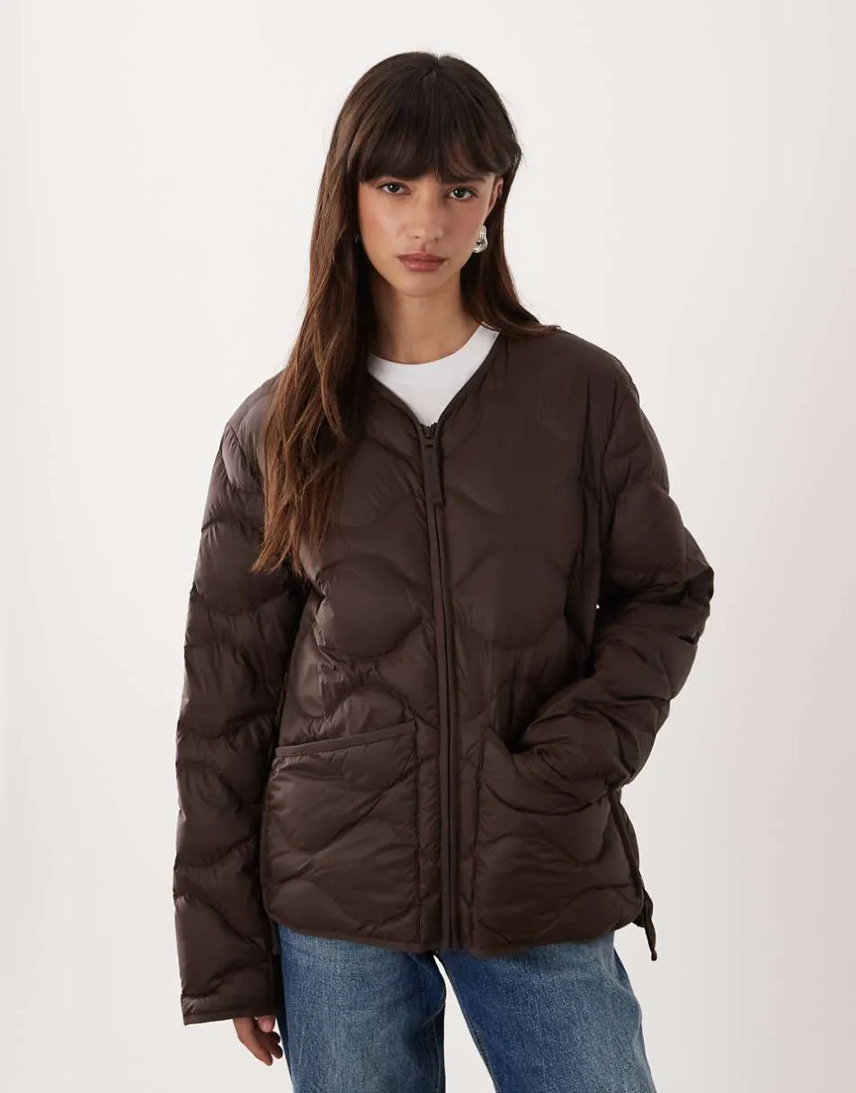 ARKET quilted jacket with zip front in brown