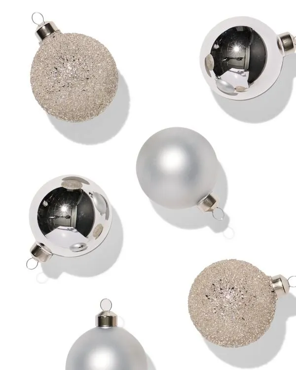 kerstballen glas zilver - 6 stuks