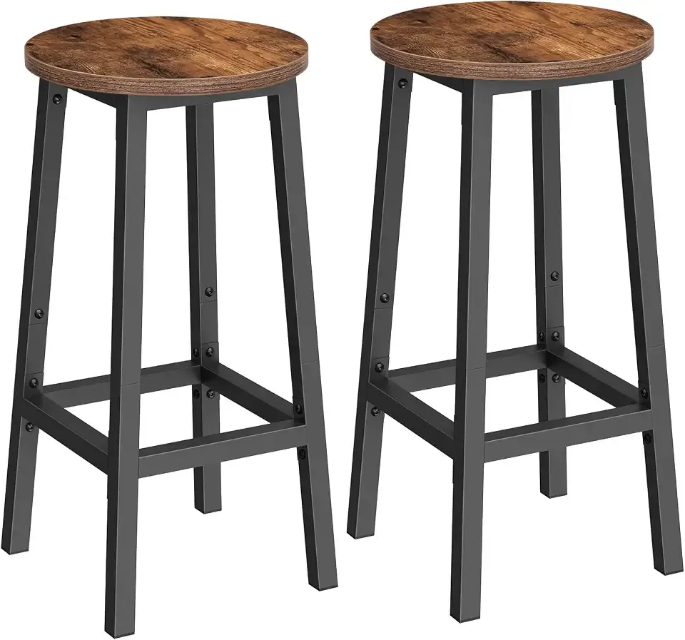 VASAGLE Bar Stools Set of 2, Counter Height Stools, Steel Frame, 25.2 Inch Tall, for Kitchen Dining, Easy Assembly, Industrial Design, Rustic Brown and Black ULBC32X