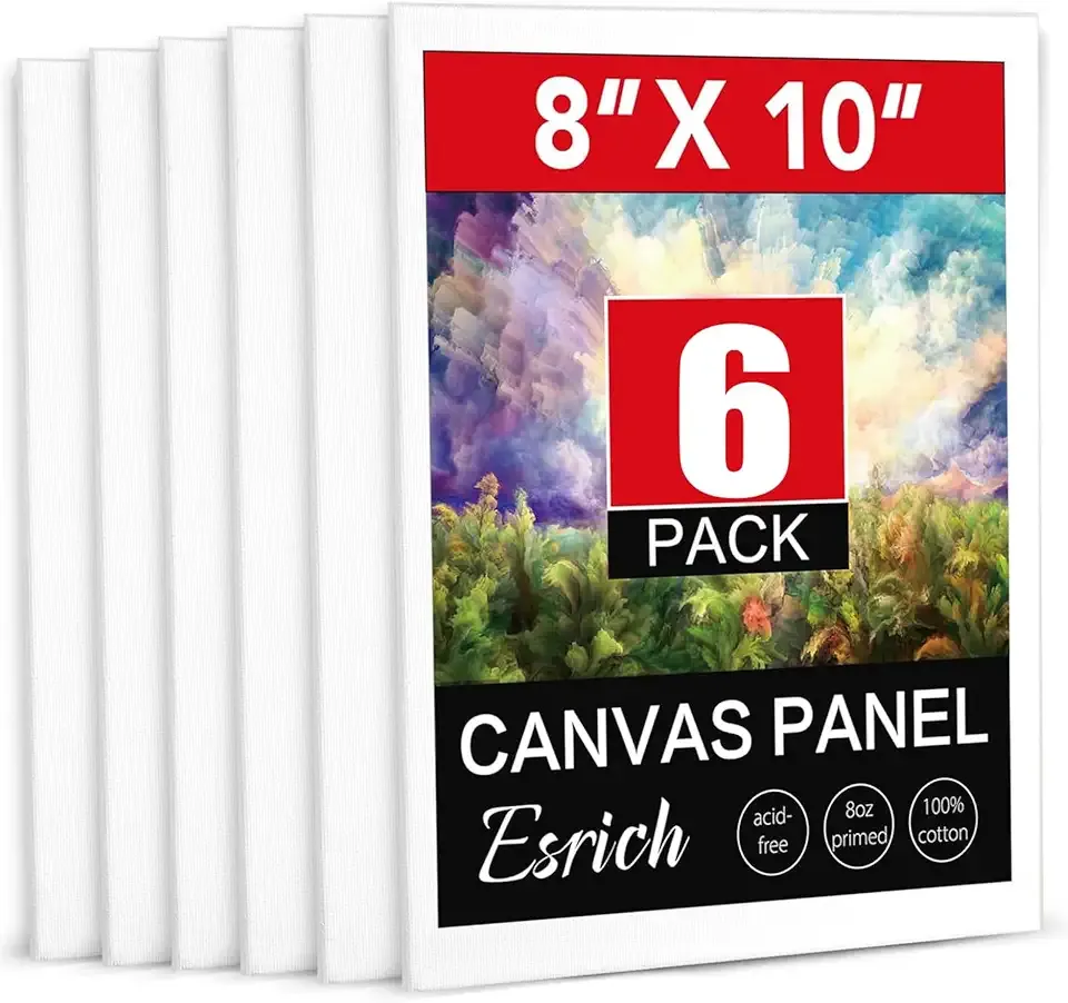 ESRICH 8x10 Canvas for Painting, 6 Pack Canvas Boards for Painting Primed Acid Free Blank Canvas Panels for Oil Paint, Watercolor, Acrylic Paint, Gouache and Tempera.