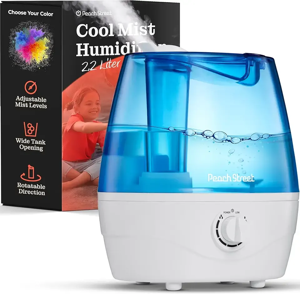 Cool Mist Humidifiers for Bedroom - 2.2L Water Tank, Baby, Office, Quiet Ultrasonic Air Vaporizer, Adjustable Mist Level, 360 Nozzle Rotation, Auto-Shut Off, Large Area Humidifier Easy Fill and Clean
