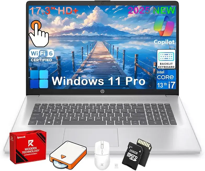 HP 17 inch Touchscreen Laptop Computer, 32GB RAM, 1TB SSD, 17.3" HD+ Touch, Intel 10 Core i7 1355U, Copilot AI, Wi-Fi 6, Backlit Keyboard, Windows 11 Pro, Long Battery Life, Laptop for Business