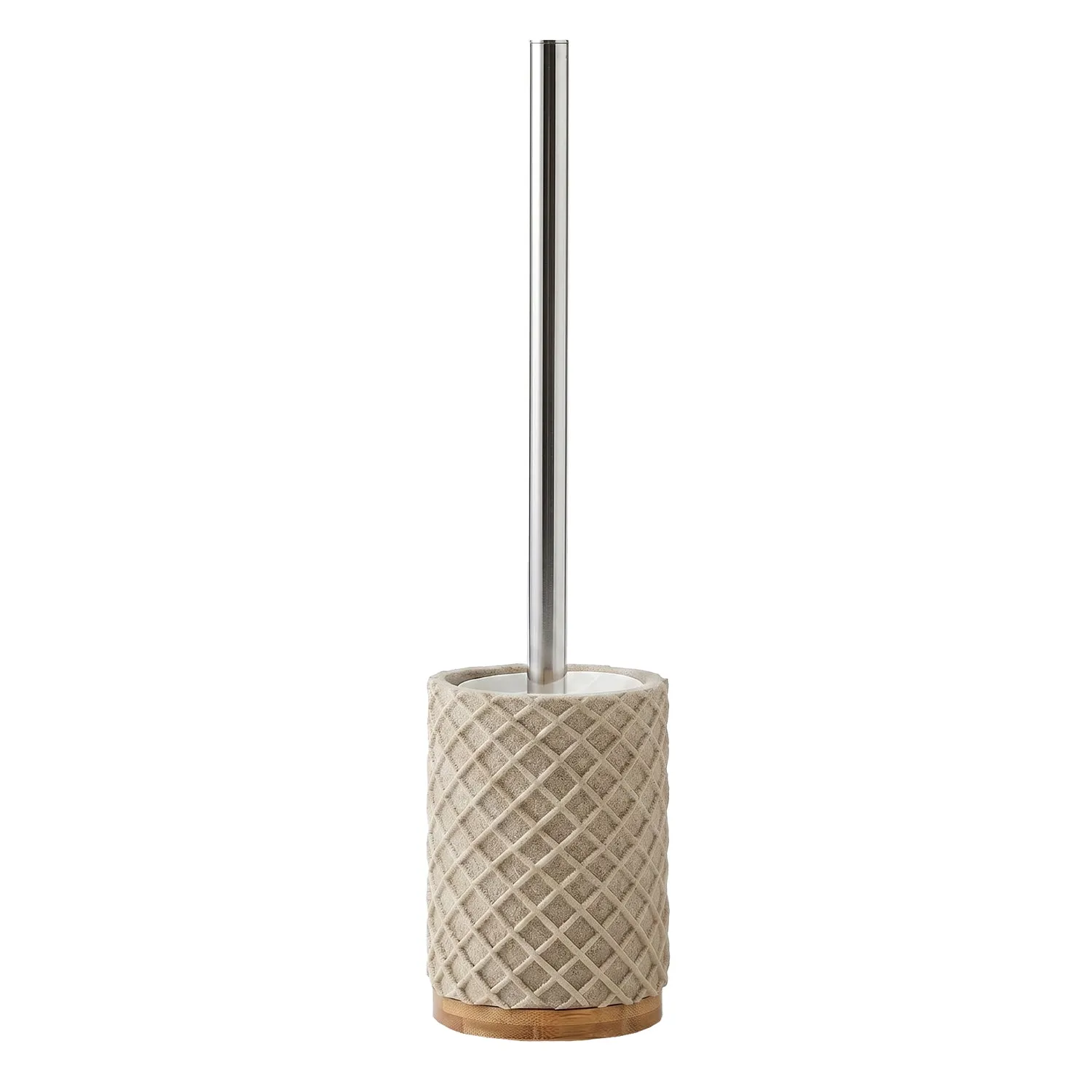 Portascopino con Scopino in Poliresina Beige e bamboo