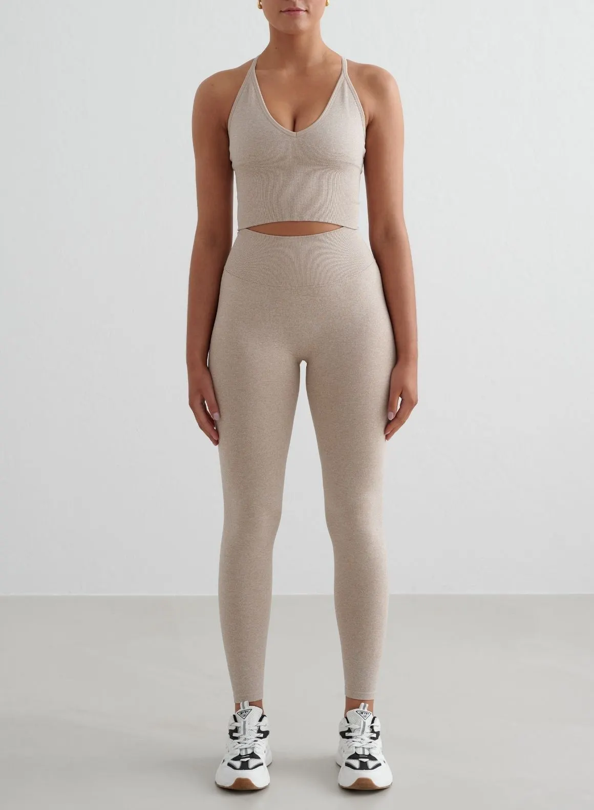 Beige Melange Shape Seamless Cross Back Bralette