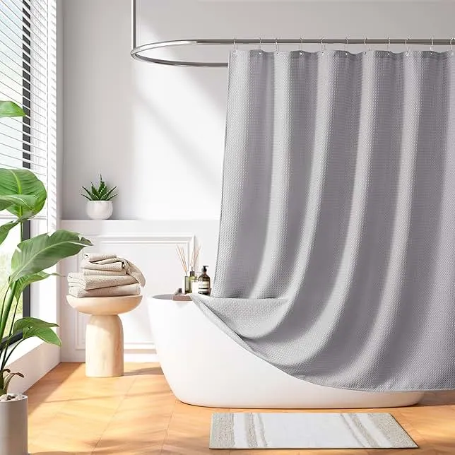 Madison Park Shower Curtain Waffle Weave, Vibrant Dyed, Waffle Shower Curtain 3M Scotchgard Moisture Management, Farmhouse Extra Long Shower Curtains for Bathroom, Extra Long: 72"x84" Grey