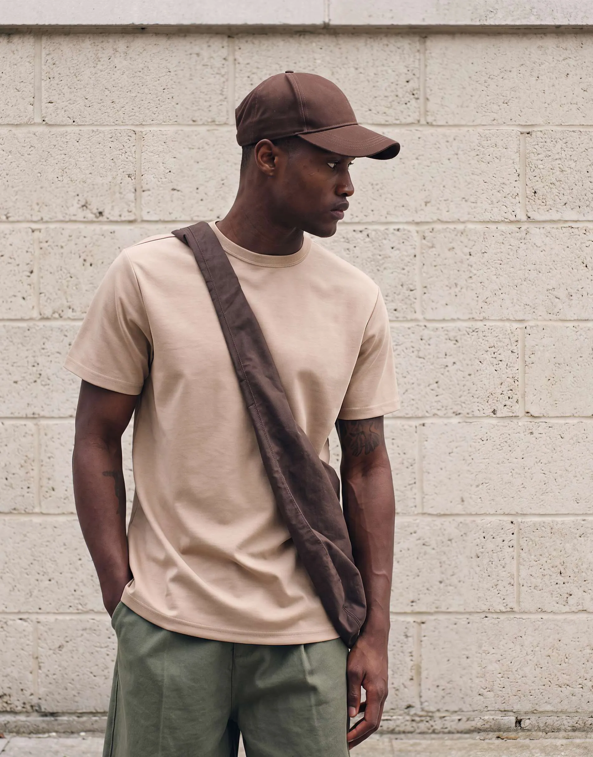 ASOS DESIGN breatheMAX heavyweight t-shirt in beige cotton blend