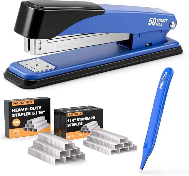 Marsrock Heavy Duty Stapler for Desk with 50 Sheet, 3000 Staples, Blue | Office Stapler, Classroom Stapler, Teacher Stapler, Full Strip Desktop…