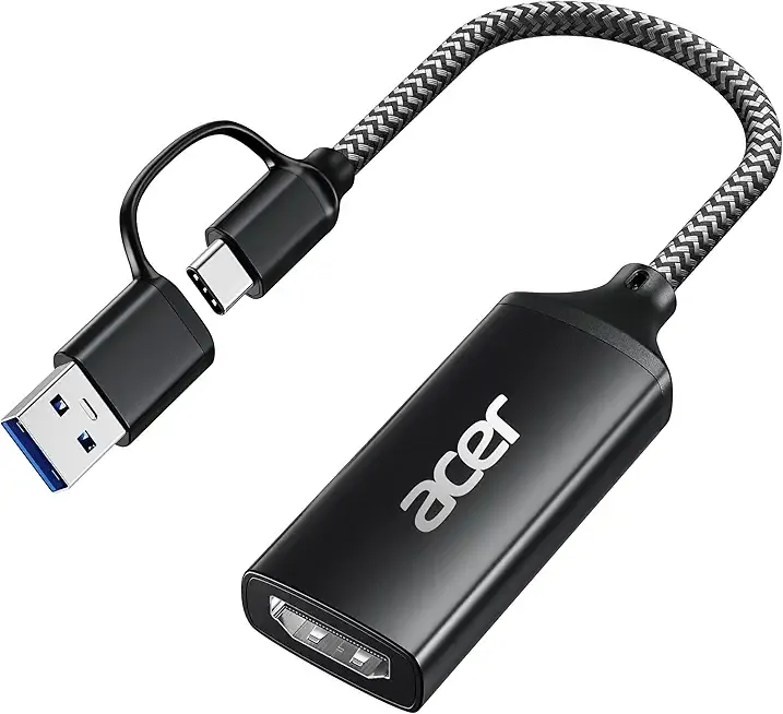 acer Video Capture Card, HDMI to USB 3.0 Capture Card for Streaming, 1080P 60FPS HDMI Capture Card with Type-C/A, Compatible for Switch2, PS5/4, Quest3, Camera, OBS, Xbox