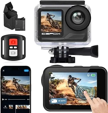 icefox Action Camera 4K 60FPS 20MP, Underwater with EIS,5XZoom,App Support Video&Photo Editing,Waterproof Camera WiFi Remote Control for Cycling, Swimming, and Diving icefox Action Camera 4K 60FPS 20MP, Underwater wit…