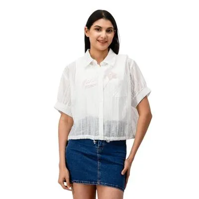Camisa Mxstaza Mujer Diseño plumeti Semitransparente Ajuste en ruedo