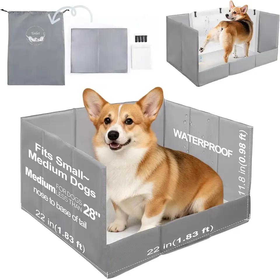 HQ4US 4LEGS Dog Litter Box, Pee Pad Holder Foldable, 22''x 22'' Indoor Dog Potty Tray for Medium Dogs, High Walls, Seamless, No Assembly, Waterproof, Easy to Clean, No Spill,Portable for Travel