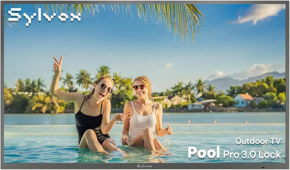 SYLVOX 75" Outdoor TV, IP56 Weatherproof Smart TV with Google TV, 2×12W Speakers, Live TV & AI Wallpaper, Anti-Theft Lock Interface, 2000-Nit Full-Sun Brightness, Pool Pro 3.0 Lock Series 2026