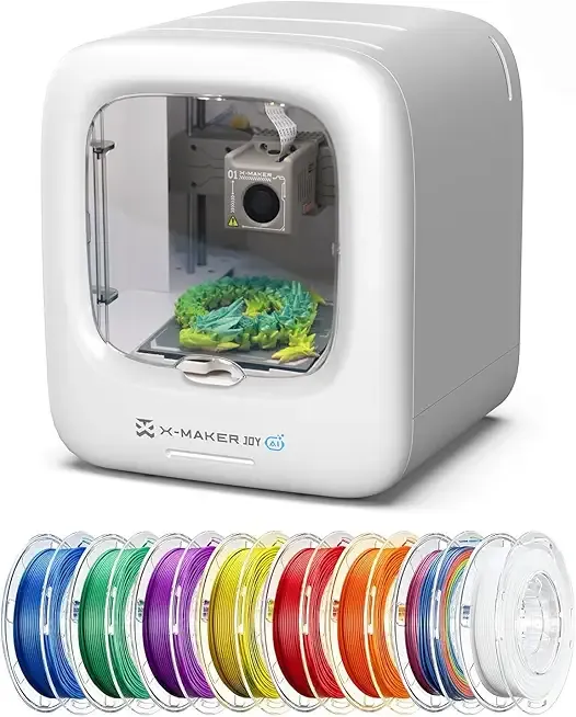 3D Printer for Kids, AI-Powered Fully Assembled 3D Printer with Up to 400mm/s Speed, Auto Leveling, 1500+ Models & 16+ Modules, Includes 8 PLA Filaments for Home and School Use, X-MAKER JOY AI+
