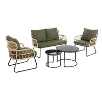 5tlg. Rattan-Gartenset mit Sitzkissen HGS51-GRN, grün