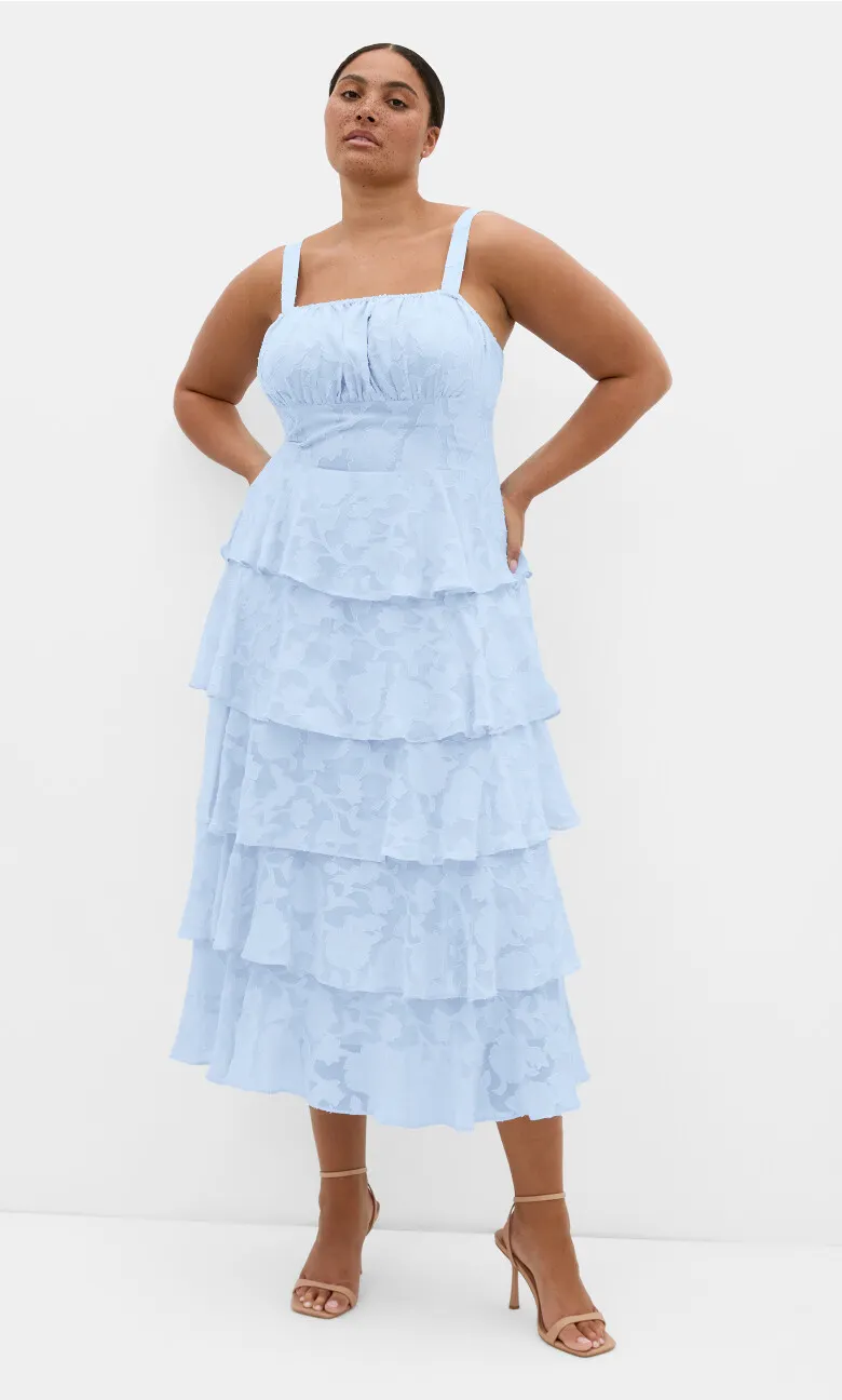 Daniela Ruffle Tier Dress - sky blue