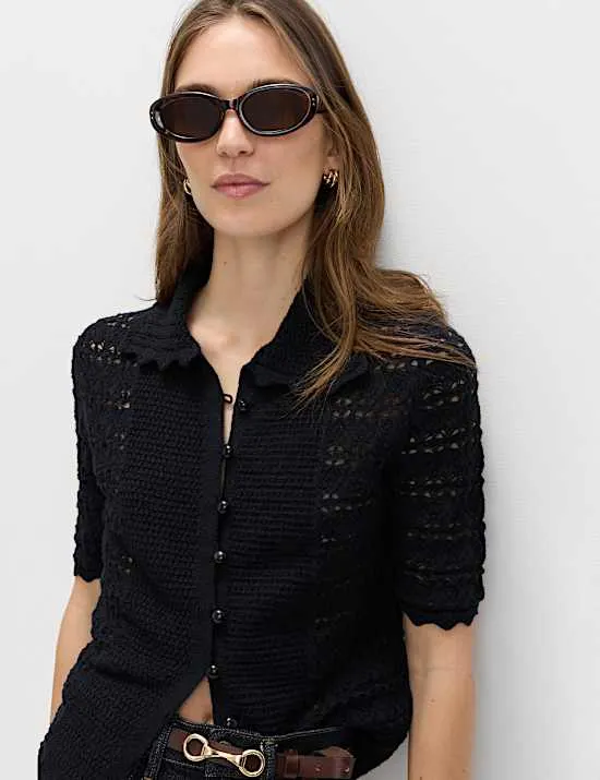 Cotton Blend Open Stitch Cardigan