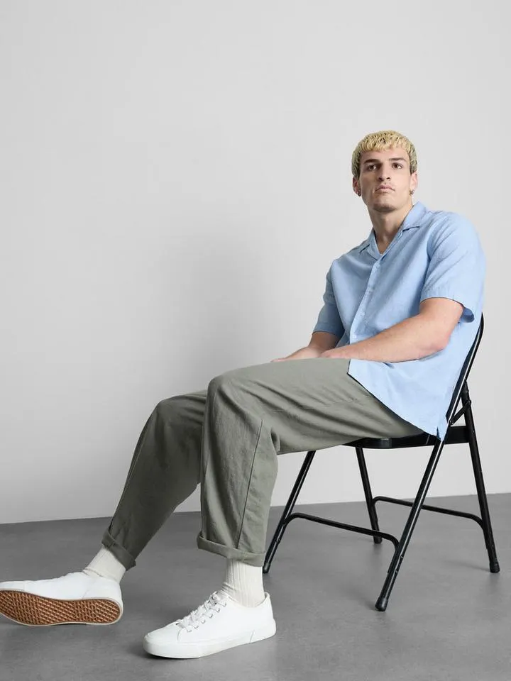 Chemise en lin mélangé à manches courtes