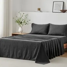 Brosa Washed Linen Cotton Bed Sheet Set (Charcoal)