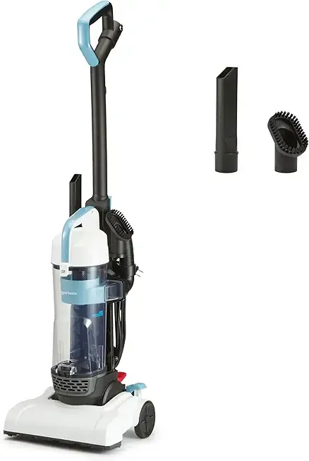 Amazon Basics Upright Bagless Vacuum Cleaner for Carpet and Hard Floors, With Crevice and Upholstery Tools, Detachable Handle, Lightweight (8.4 lbs), 1.7L Dust Cup, 720W, 25ft Cord, Black/White