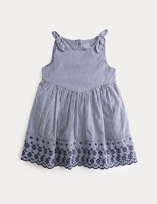 Gingham-Kleid aus reiner Baumwolle mit Stickerei (0–5 Jahre)
