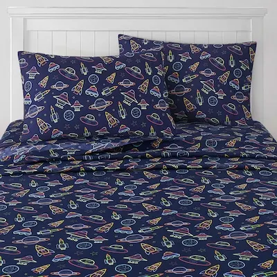 Neon Space Ships Printed Microfiber Kids' Sheet Set Full