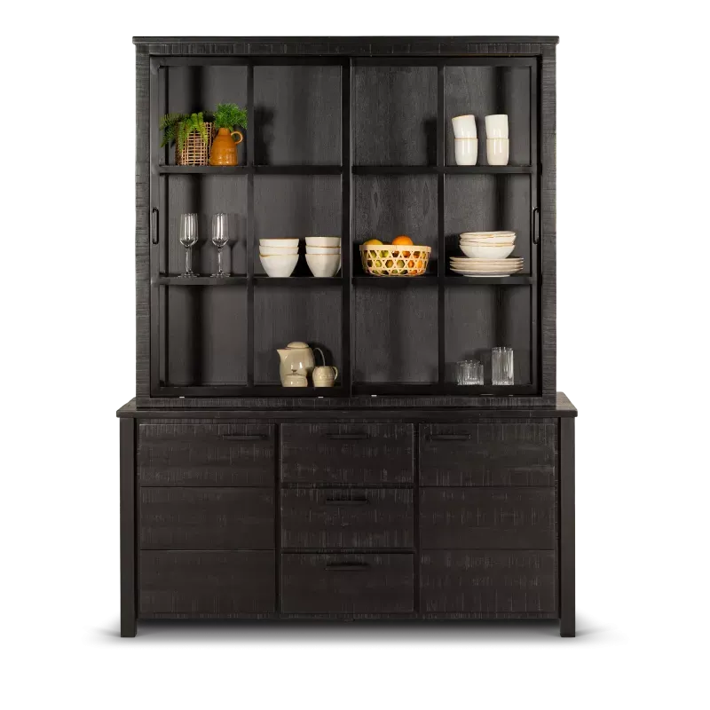 Vitrinekast (schuifdeuren) Steelwood - Zwart