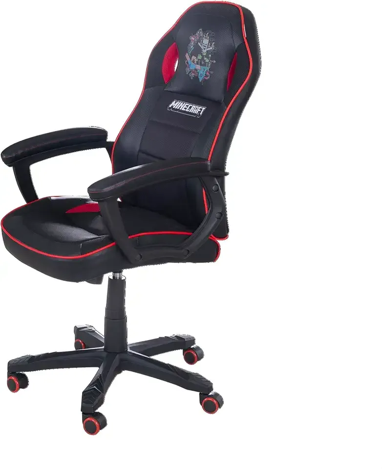 Minecraft Gaming Chair Black-Red, Ergonomic Design, Height Adjustable, Rocking Feature, Game Graphics, Adult Computer Desk, Licensed Furniture