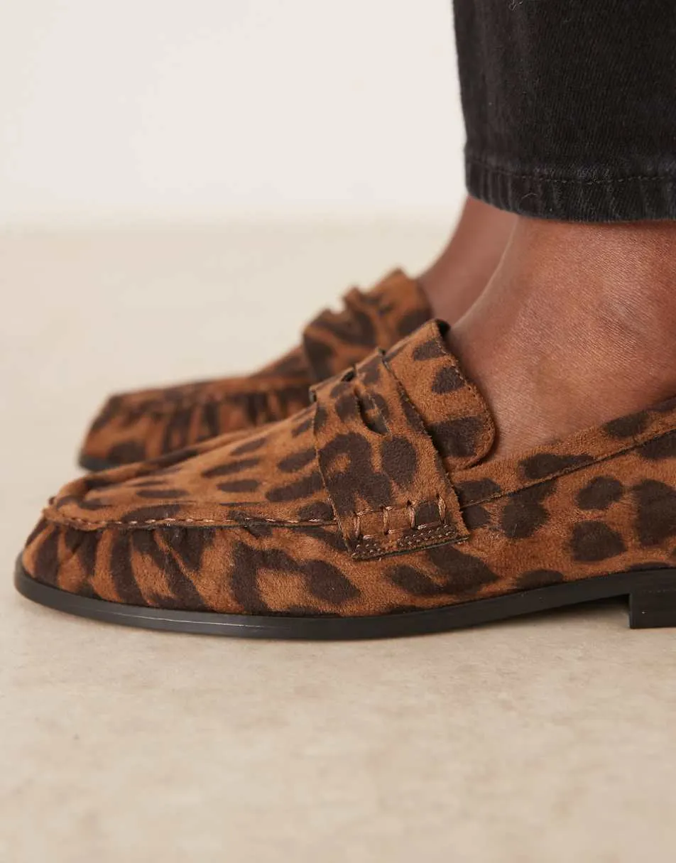 ASOS DESIGN Minnie ruched detail loafer in leopard suedette