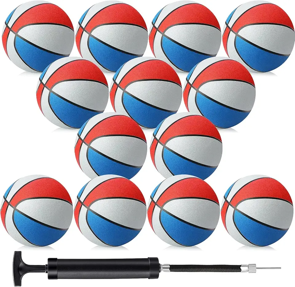 Jerify 12 Pcs 29.5" Official Size 7 Basketballs Bulk Rubber Standard Basketballs with Pump Indoor Outdoor for Training Play