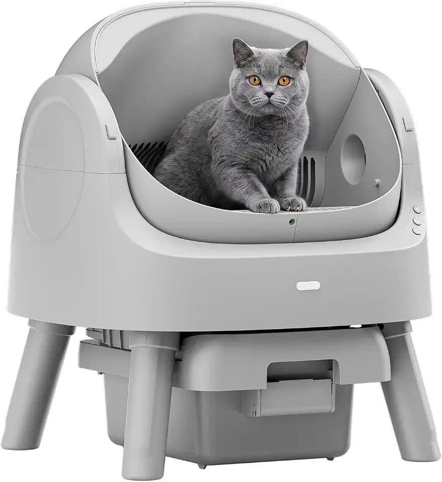 Mimfam Automatic Self Cleaning Litter Box, with 4 Pairs Infrared Senor, Open-Top Design for Multi-Cat Homes, Comes with Liner Bags and Cat Litter Mat, Grey