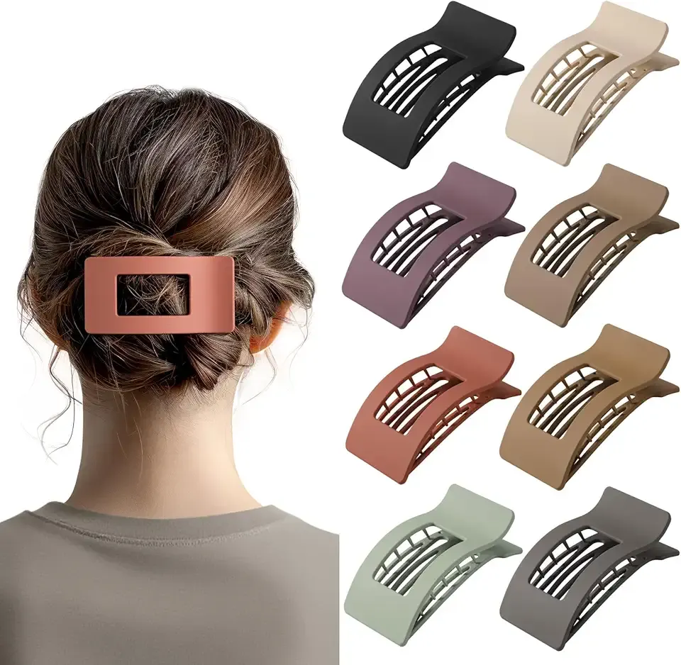 8 Pack French Flat Hair Clips for Women – Large Matte No-Slip Claw clips for Thick & Thin Hair, Strong Hold Styling Barrettes Accessories (Neutral)