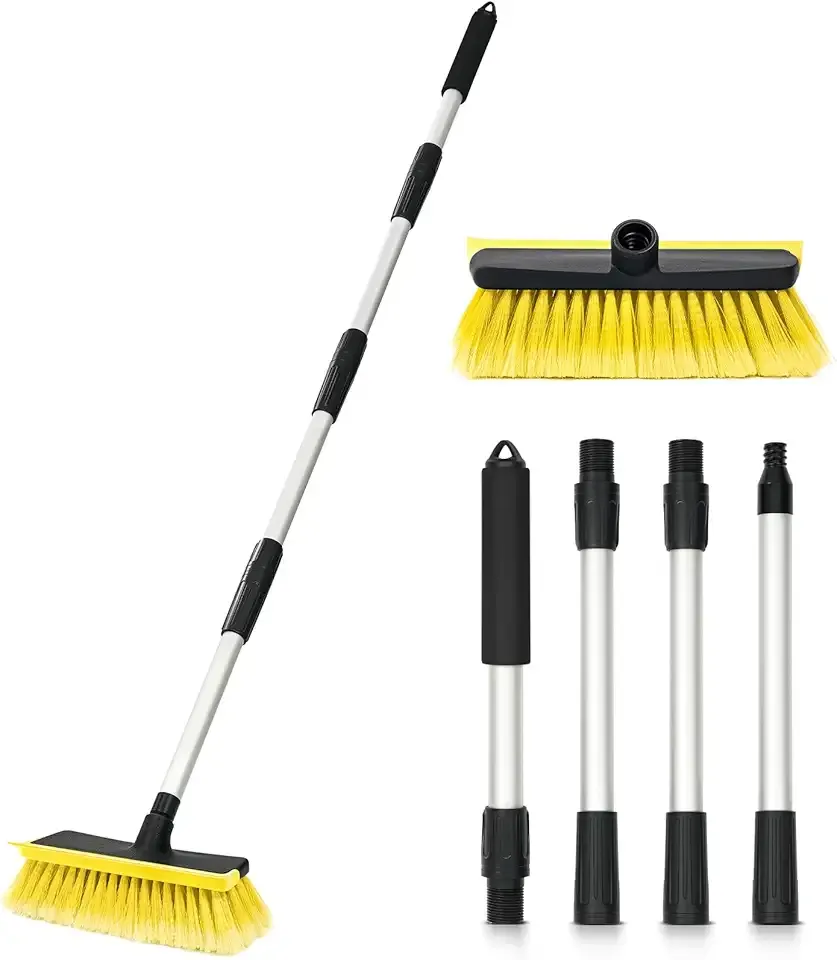 Ordenado 56" Car Wash Brush with Long Handle - Car Cleaning Brush with Soft Bristle & Squeegee, Scratch-Free Car Cleaning Mop Kit for Washing Exterior & Snow, Universal for RV Boat Truck SUV Yellow