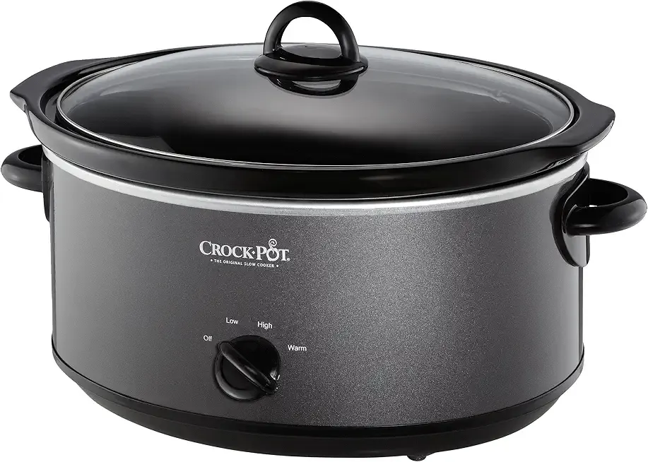 Crock-Pot 7-Quart Manual Slow Cooker, Family Size Serves 8+ People & Fits 6-lb Roast, Removable Stoneware with Warming Setting, Dishwasher Safe for Easy Cleanup, Charcoal