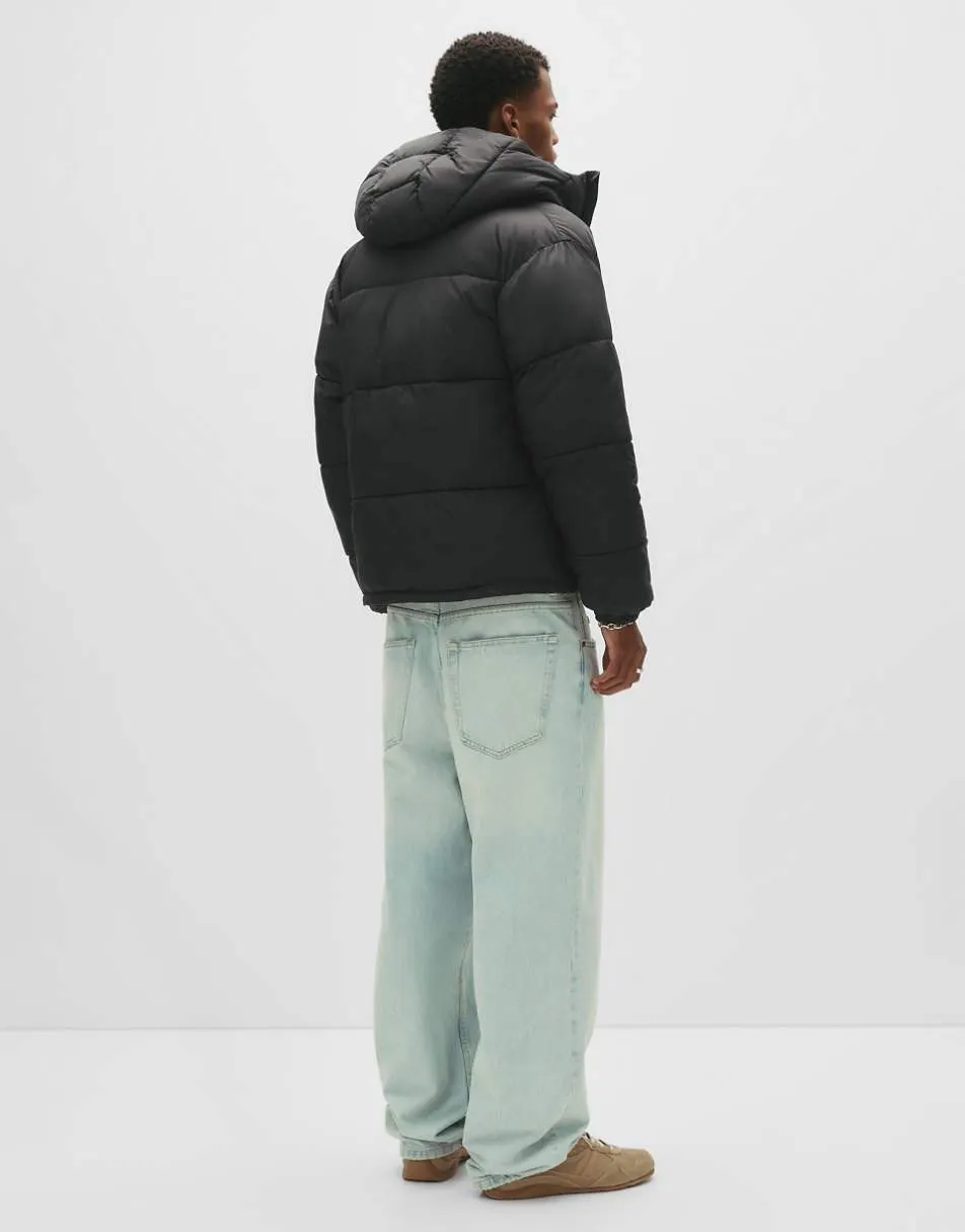 Pull&Bear Puffer jacket with hood in black