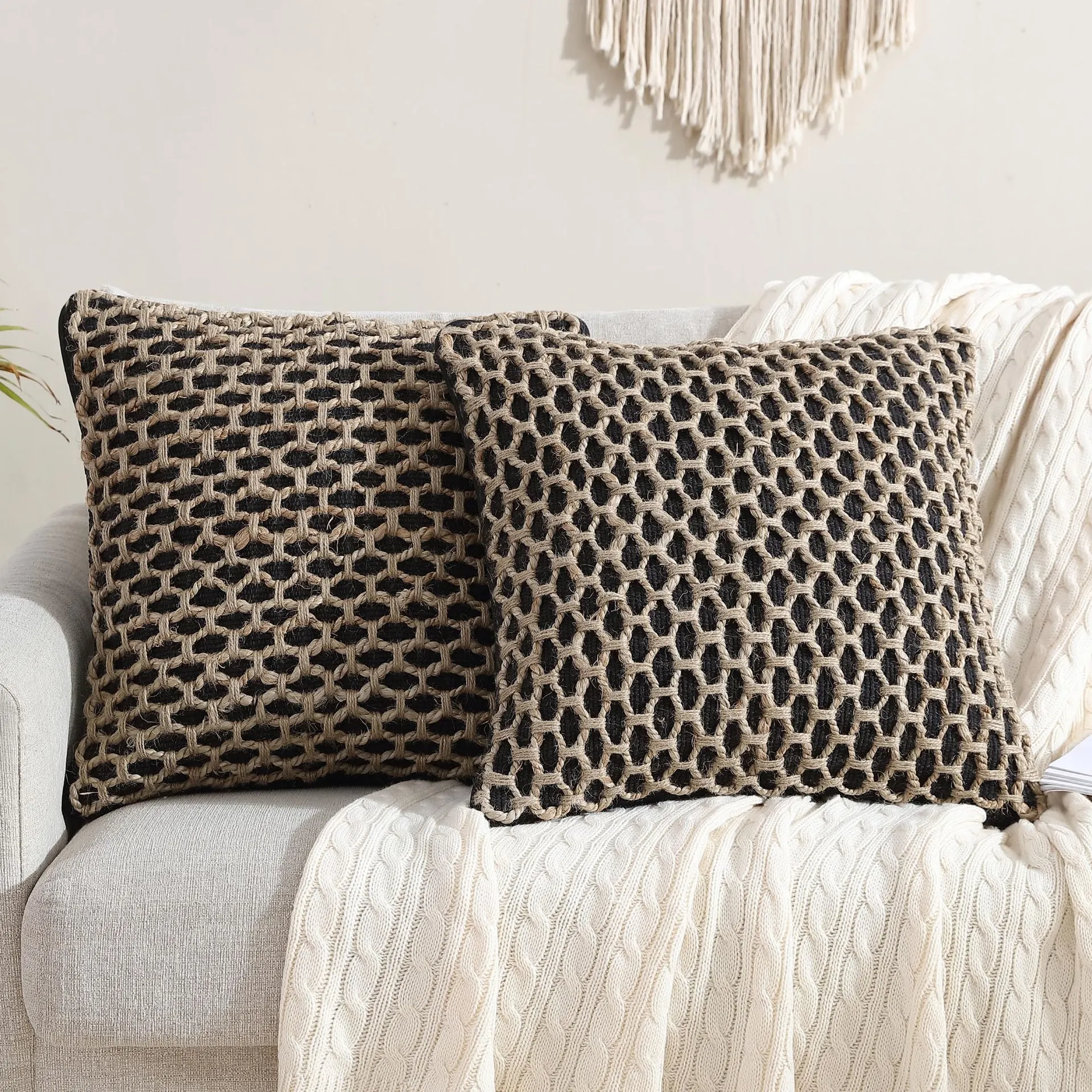 Boho Living Jada 2-Piece Black 20-in x 20-in Decorative Pillow Cover Set