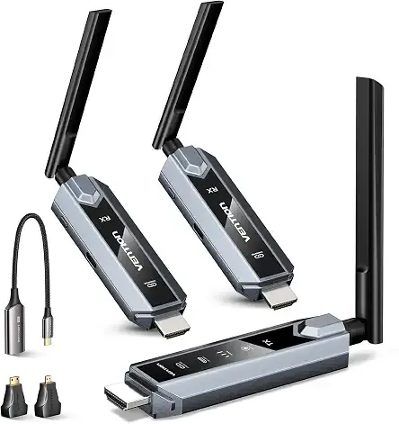 VENTION Wireless HDMI Transmitter and Receiver 656FT with LED Screen, Up to 6 RXs, Heat-Control, Plug & Play Wireless HDMI Extender Kit 4K Decode to Monitor from PC/Projector/TV Box(1TX+2RX)