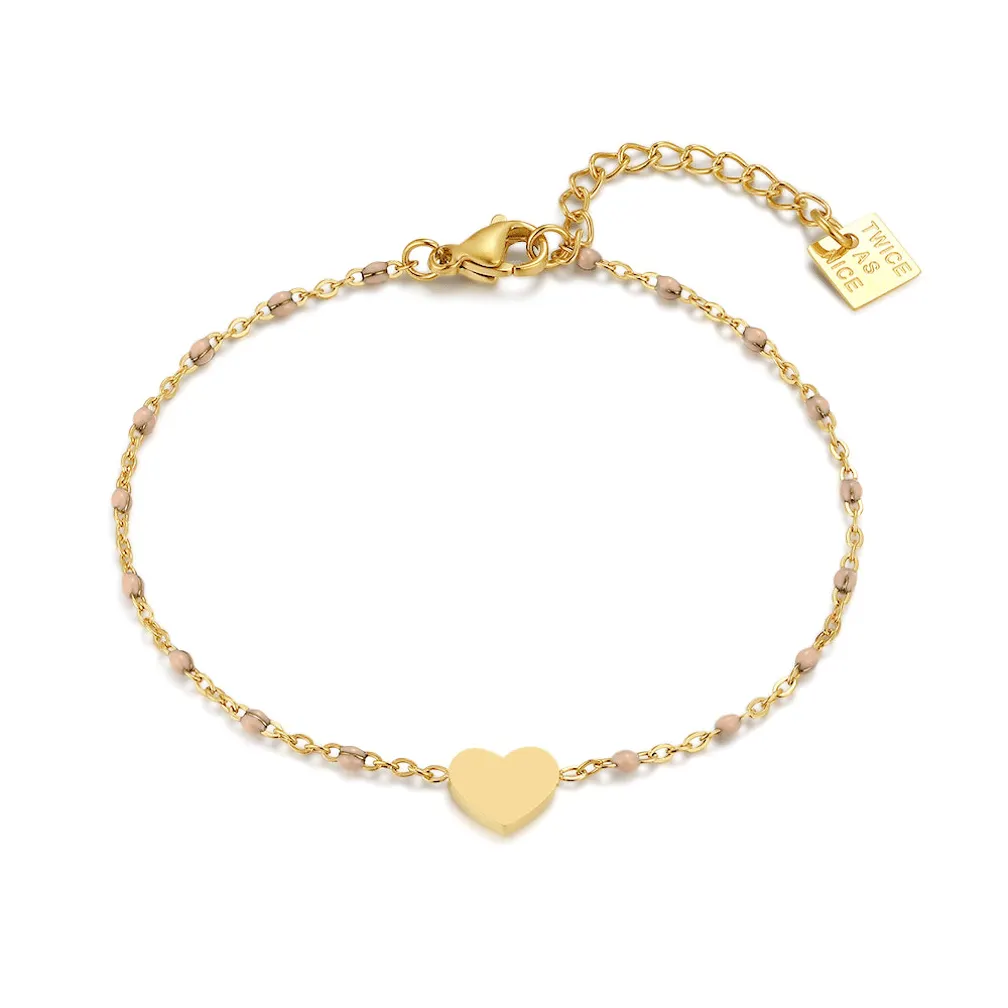 Armband in edelstaal, hartje en pareltjes