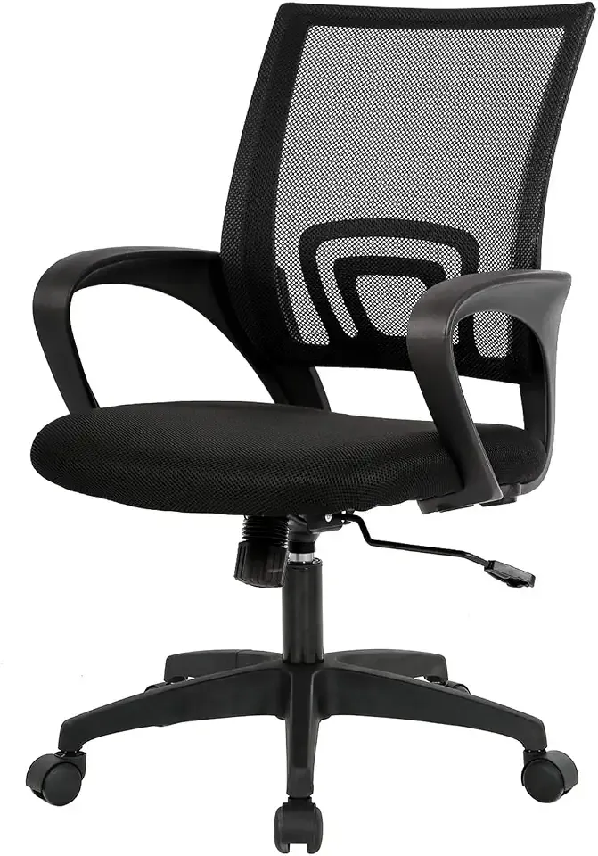 BestOffice Ergonomic Office Chair | Mid-Back Swivel Desk Chair | Dark Black | with Lumbar Support, Adjustable Height & Breathable Backrest | Sponge Seat & Rolling Wheels | for Home, Office | Pack of 1