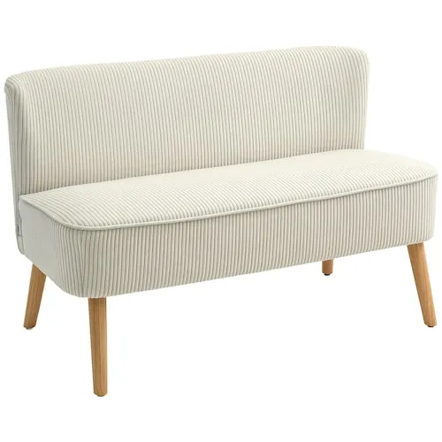 Loveseat Sofa with Rubber Wood Legs, Cream White