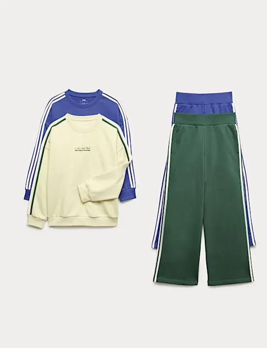 4-tlg. Outfit aus reiner Baumwolle mit Sweatshirt und Jogginghose (6–16 J.)