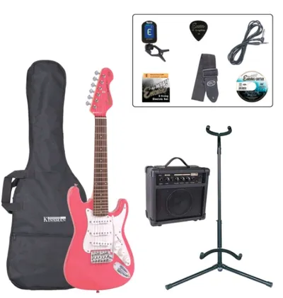 ENCORE E375 - 3/4 SIZE BLASTER PACKAGE - PINK - ELECTRIC GUITAR/AMP/STAND/GIG BAG/TUNER/STRAP/CABLE