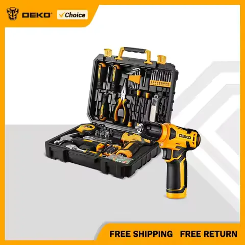 DEKO Household Hardware Tool Box 126PCS Tool Set with 8V Cordless Drill Electrician's Hardware Set Car Repairing Tools Woodwork