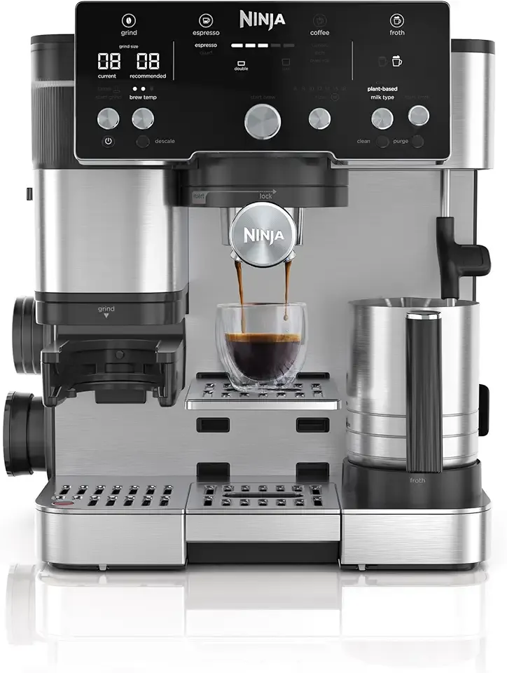 Luxe Café Essential Series, Espresso Machine and Drip Coffee Maker, Integrated Grinder, Assisted Tamper, Hands-Free Frother, for Cappuccinos and Lattes, Dairy or Non-Dairy. ES501C