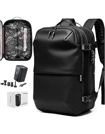 BlackVoyage Vortex Vacuum Seal Travel Backpack 60L Expandable Air Compression System Water Resistant TSA Lock Carry-On Suitcase Luggage Black AERO - Vacuum Pump Included