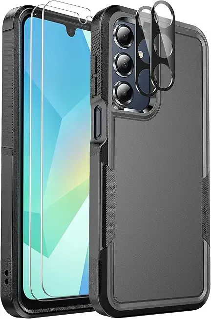 Ezanmull for Samsung Galaxy A16 5G Phone Case, [Military Grade Drop Protection] [Glass Screen Protector + Camera Lens Protector] Non-Slip Shockproof case (Black)